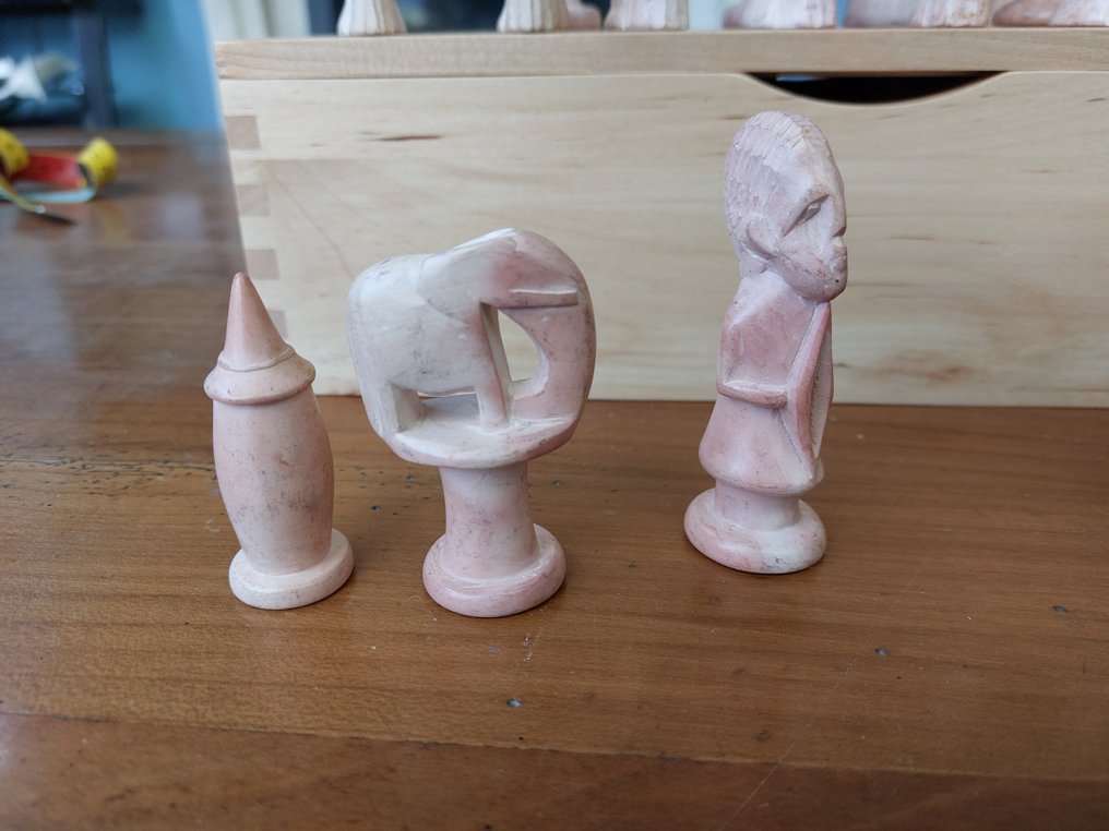 Schackspel - Jeu d'échec en stéatite sculpté mains - Täljsten #3.2