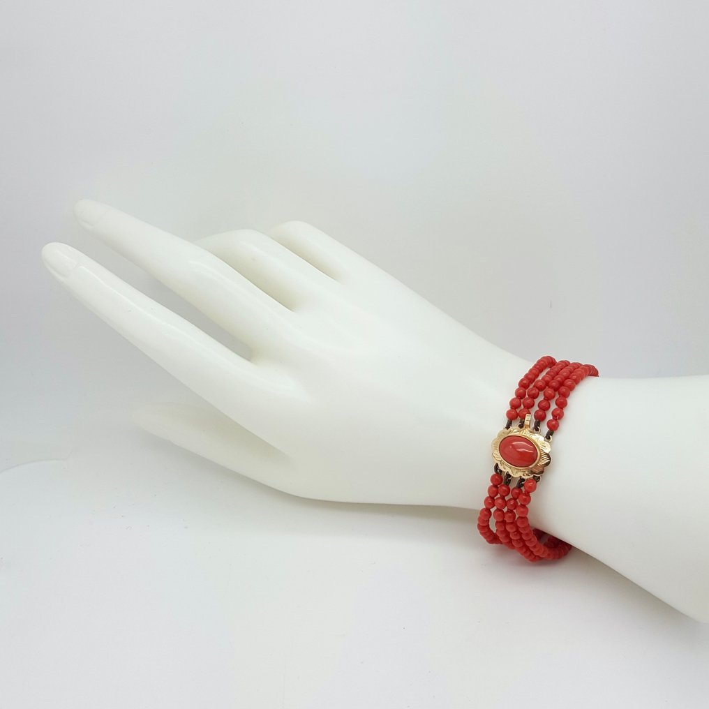 Armband - 14 kt Gelbgold Rotkoralle #4.3