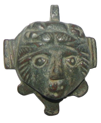 Roma antica -bronzo - Imponente appliqué di maschera teatrale romana - 32 mm - secoli 1° al 3° d.C.  (Senza prezzo di riserva) #1.0