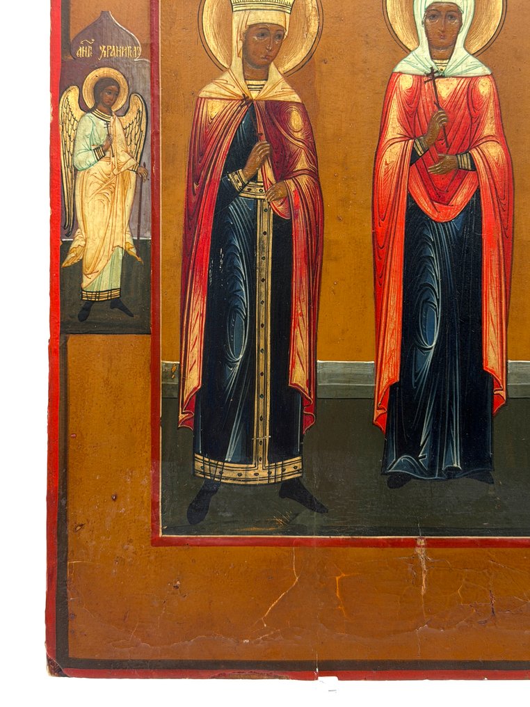 Εικόνα - Χριστός Παντοκράτορας με τις Αγίες Αικατερίνη, Παρασκευή, Βαρβάρα και Αγίους Προστάτες. - Ξύλο - Χωρίς αποζημίωση #2.1