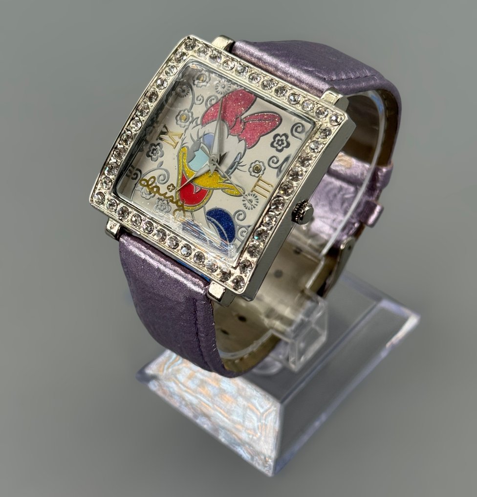 Disney - Daisy Duck ladies’ watch, square crystal bezel, lilac leather strap, official Disney, rare - Dames - 2000 #3.2