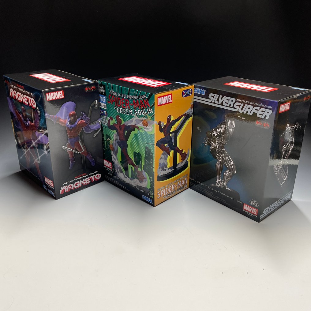 SEGA MARVEL ACT/CUT PREMIUM FIGURE - Statuetta - SPIDER MAN vs. GREEN GOBLIN | SILVER SURFER | MAGNETO  (3) - Plastica #1.0