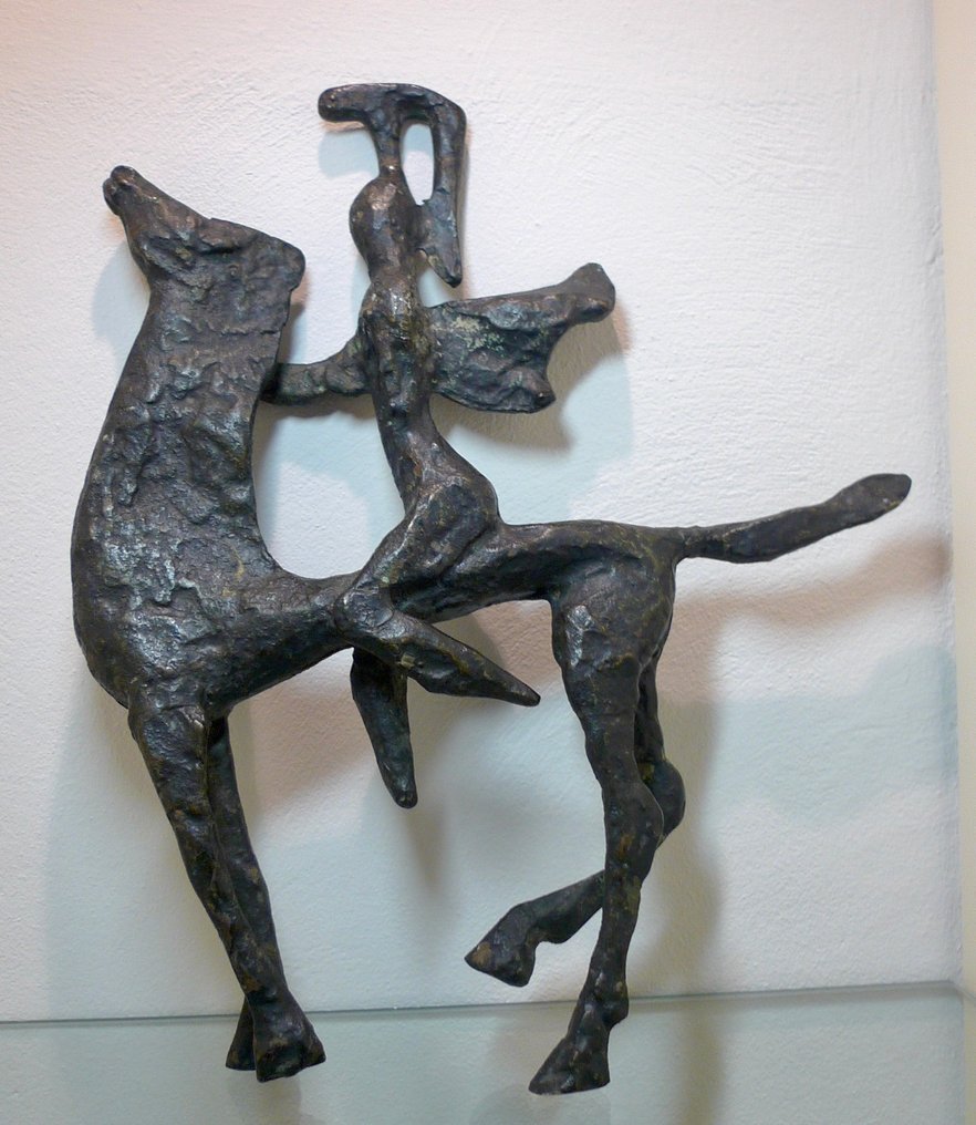 雕刻, Figuur met helm op paard. - 27 cm - 青銅色 #1.0