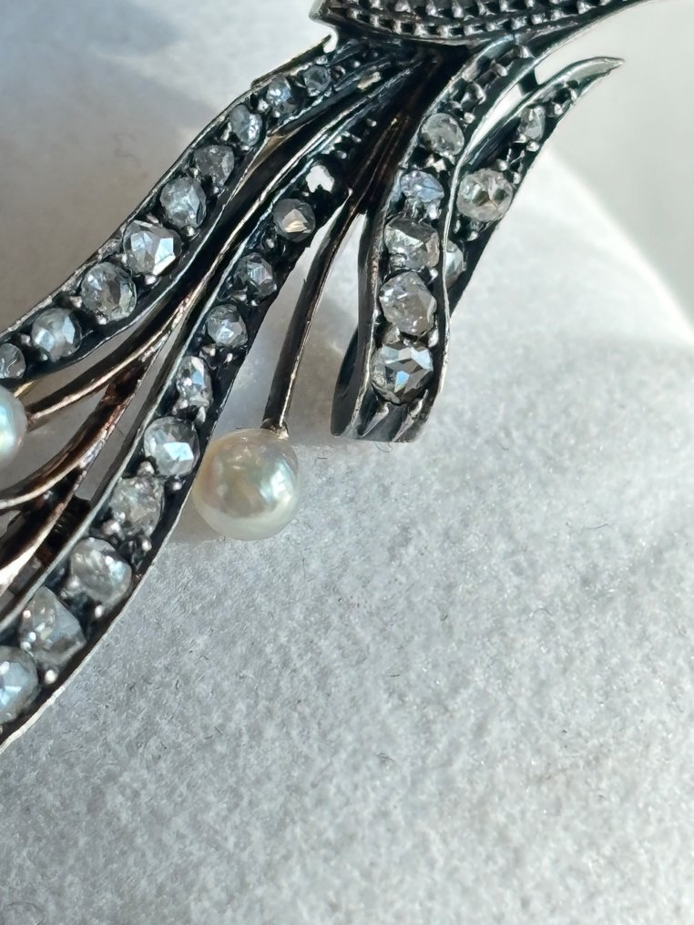 Broche - 18 carats Argent, Or jaune Diamant (Naturelle) - Perle - Art Nouveau #3.2