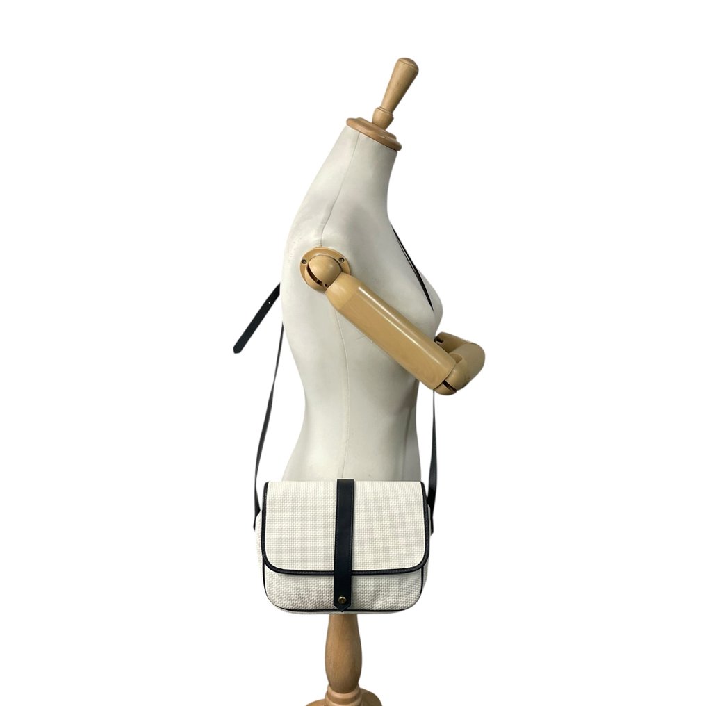 Saint Laurent - Vintage YSL Logo Canvas Shoulder Bag with Leather Trim - 挂肩式皮包 #3.2