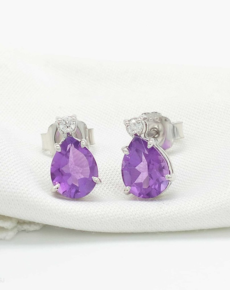 Sans prix de réserve - Boucles d'oreilles - 14 carats Or blanc Améthyste - Diamant #1.0