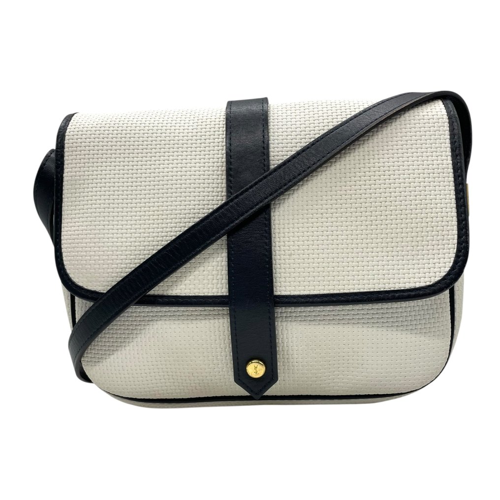 Saint Laurent - Vintage YSL Logo Canvas Shoulder Bag with Leather Trim - 挂肩式皮包 #1.0