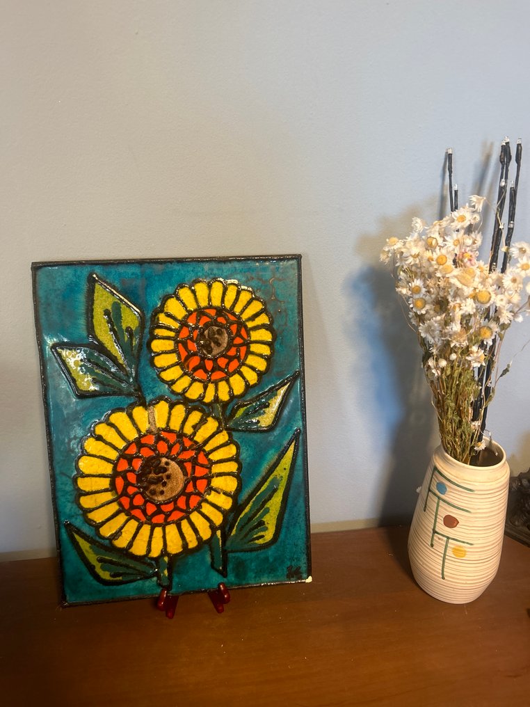 世紀中期現代主義 瓷磚 - 花 - Ruscha - 世紀中期現代主義 - 1960-1970 - XL Wall Relief / Fat Lava  #1.0