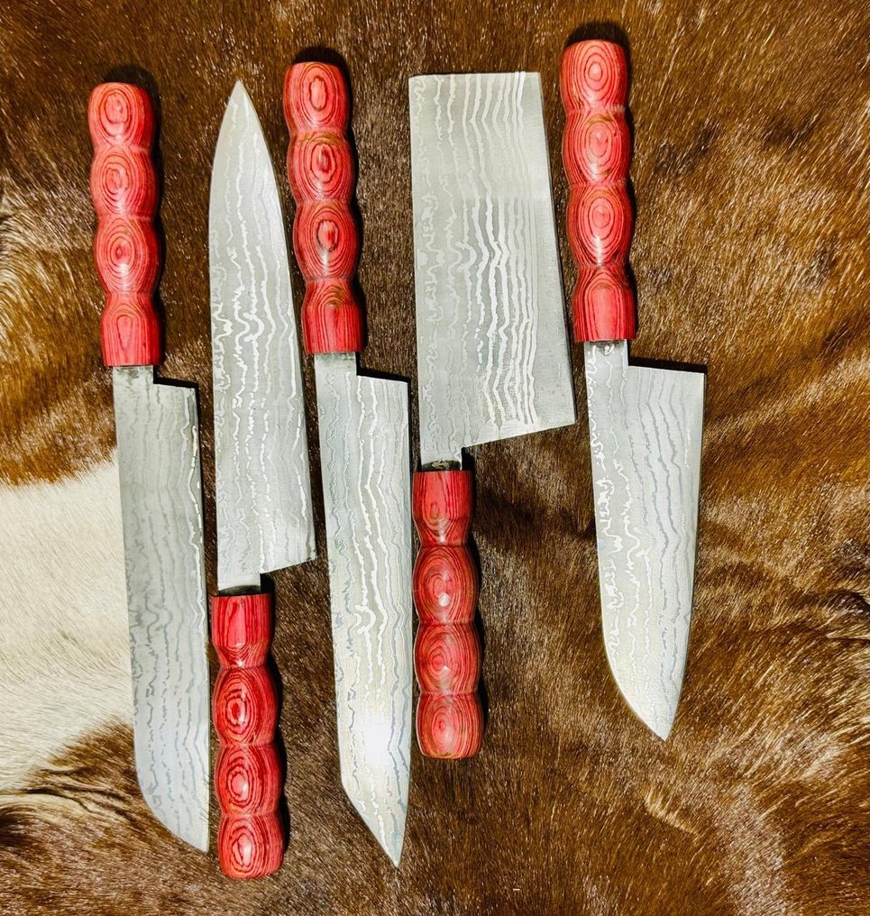 厨刀 - 厨房刀具套装(0080) - VG10钢材,较少钢,配美国异国木材手柄。 - 美国 - 厨房刀具套装 #2.1