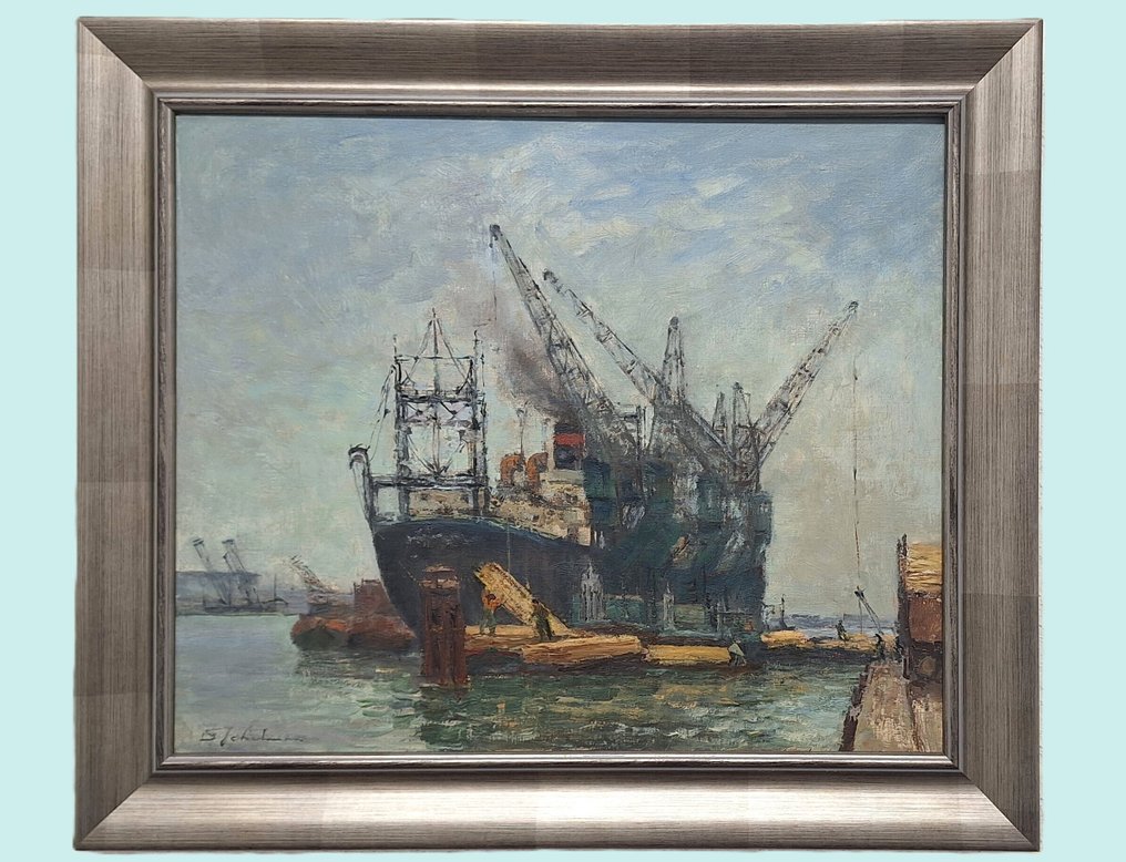 David Schulman  (1881-1966) - Hout lossen in de Amsterdamse haven #4.3