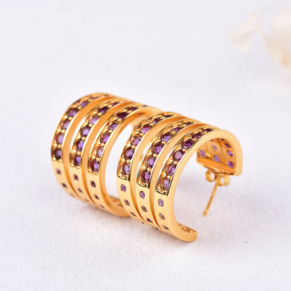 Senza prezzo di riserva - Orecchini Argento - Amethyst - Certificato #1.0