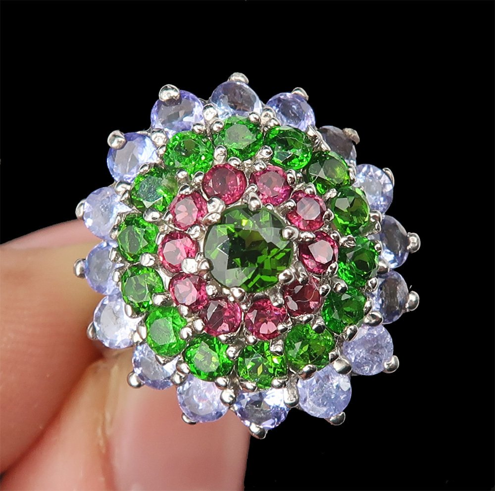 银, Dôme戒指“皇室宝藏”:坦桑石、透辉石与财富 - 925银,石榴石 - 戒指 #3.2