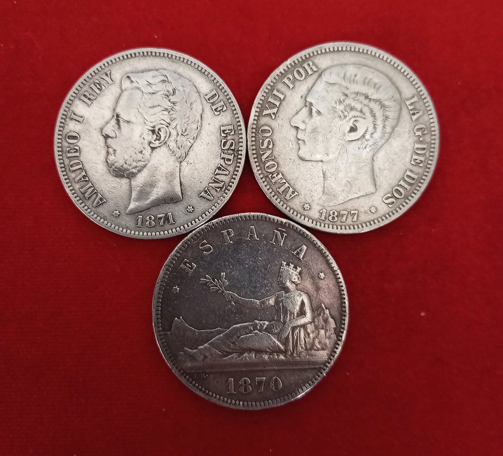 Spagna. 5 Pesetas (3 monedas) (Senza prezzo di riserva) #1.0