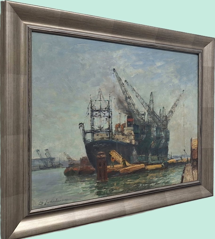 David Schulman  (1881-1966) - Hout lossen in de Amsterdamse haven #3.2