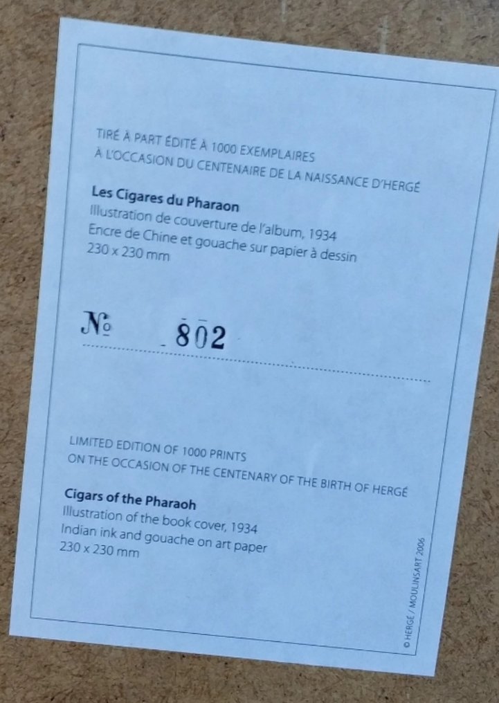 Tintin - Les Cigares du Pharaon - 1 Giclée - Περιορισμένη έκδοση - 1934/2006 #3.2
