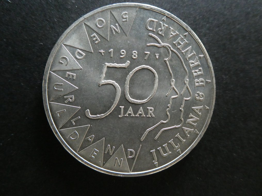 荷蘭. 50 Gulden 1984 en 1987, 2 different silver coins  (沒有保留價) #2.1