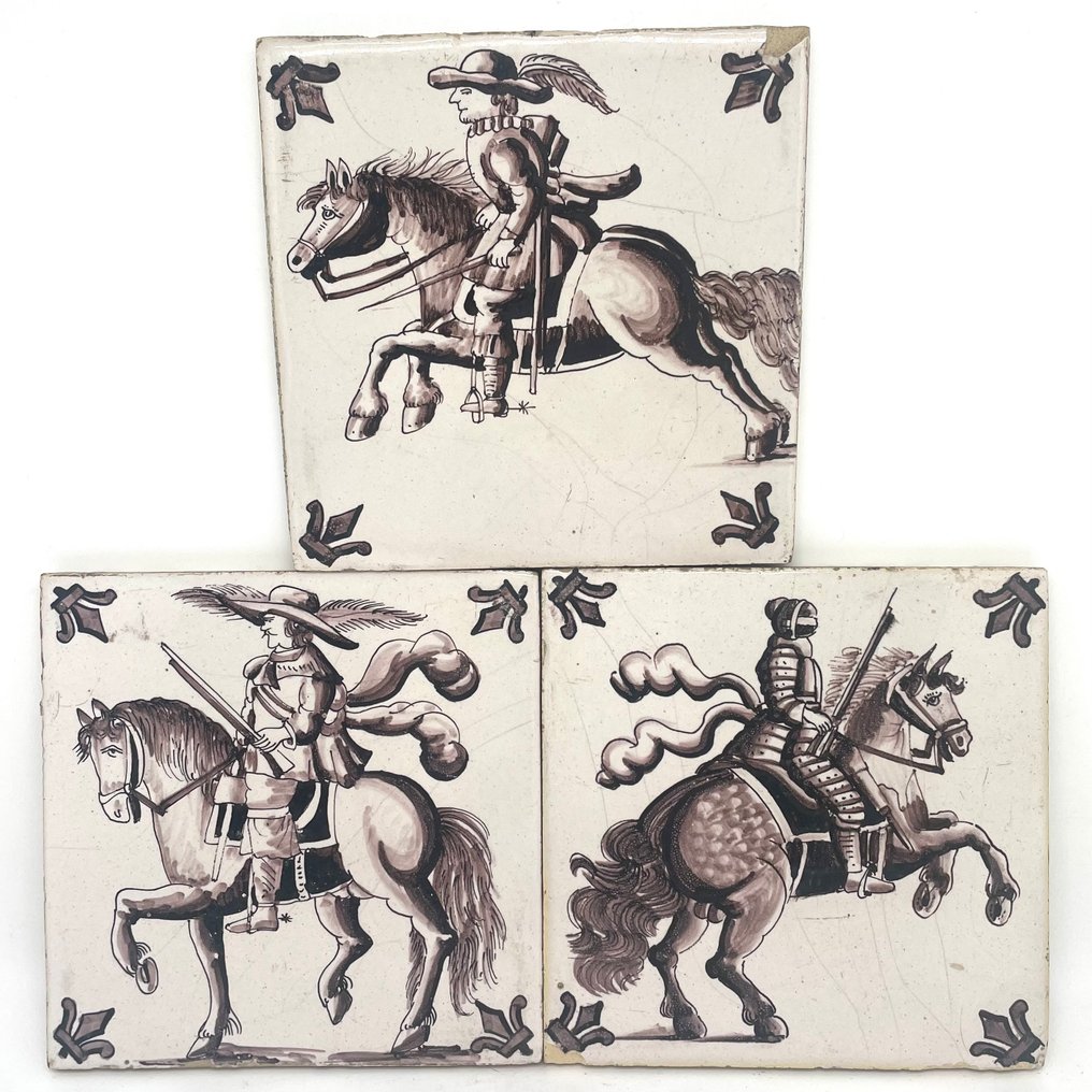 Πλακάκι (3) - Antieke mangaan tegels (ruiter te paard) - 1800-1850 #1.0