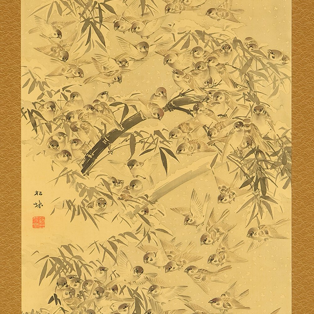 Thousand Sparrows and Bamboo in Snow with Box - Fujii Shorin 藤井松林 (1824-1894) - 日本 - 江戶時代晚期 (沒有保留價) #1.0