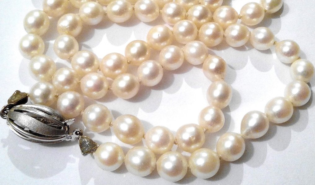 沒有保留價 - 頸鏈 14 kt 白金 - Akoya 珍珠 - 长度55厘米 #4.3
