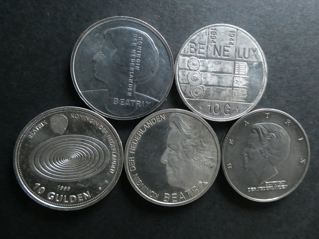 荷蘭. 10 Gulden Beatrix 1994/1999 Complete serie (5 st)  (沒有保留價) #1.0