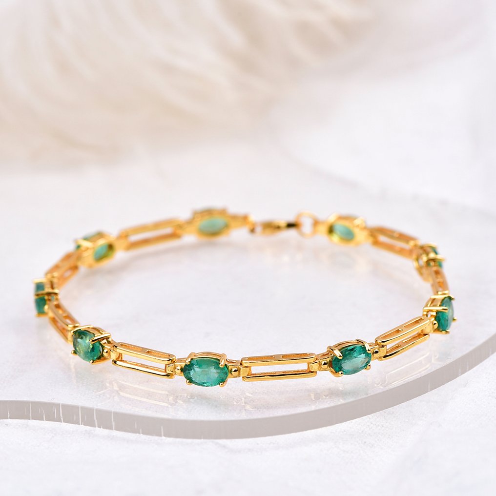 No reserve price - Bracelet Silver - Emerald - Certified #3.2