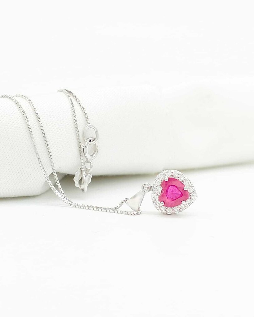 Sem preço de reserva - Colar - 14 K Ouro branco Rubi - Diamante #3.2