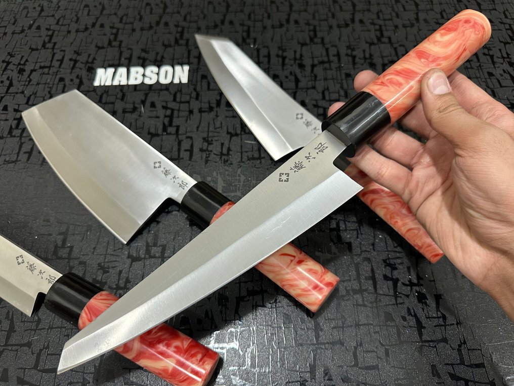 Kiritsuke, Bunka, Cleaver & Nakiri - 厨刀 - Chef's knife -  锤纹特殊D2钢日本切利包丁、文久包丁、肉切和菜刀 - 符合人体工学的多色树脂手柄 - 日本 #4.3