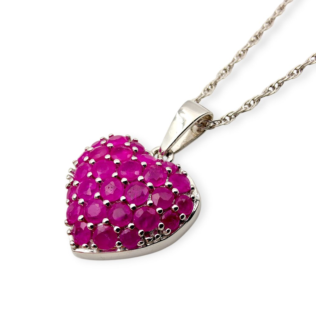 No reserve price - Necklace Silver - Ruby (Certified) #2.1