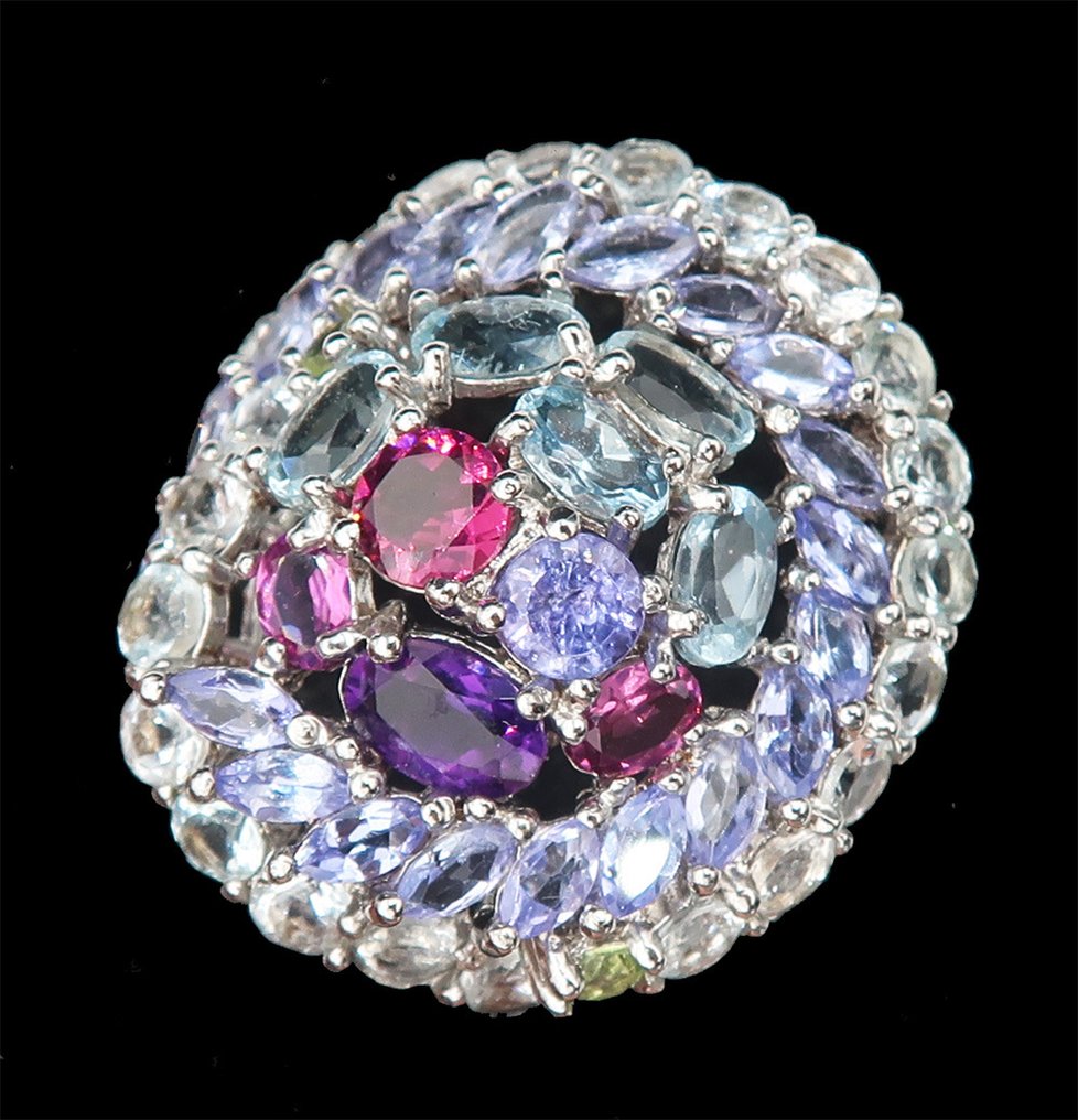 银, 坦桑石与海蓝宝石“珍贵银河”：丰富与和谐 - 925纯银 - 戒指 #3.2