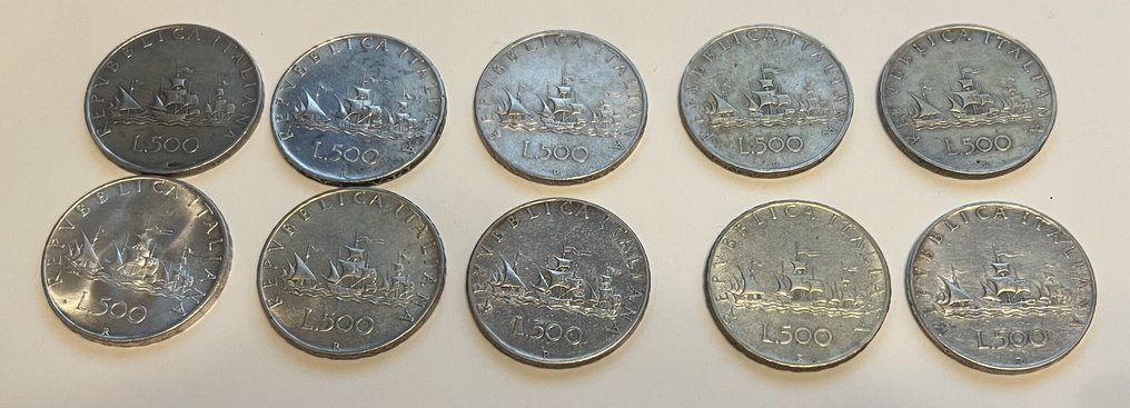 Italie, République 500 Lire argento (10 monete) (Sans prix de réserve) #1.0