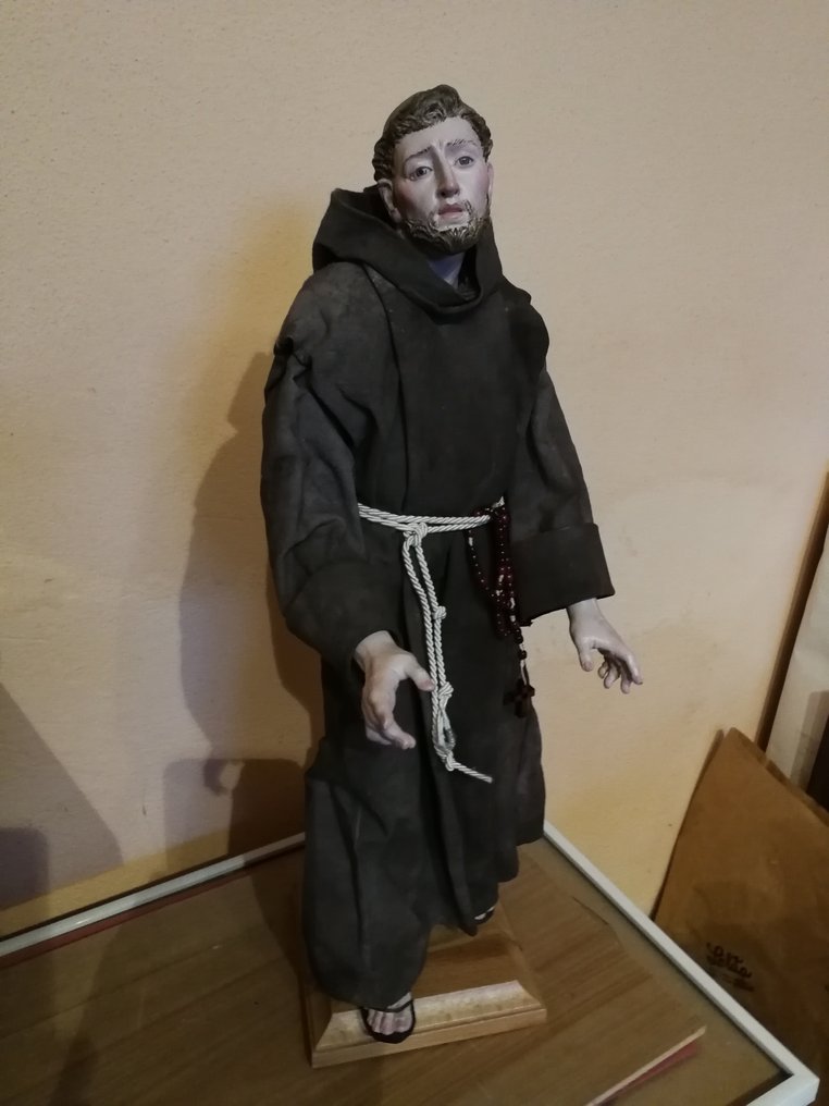 雕像, San Francesco d'Assisi - 44 cm - 奶油色陶器, 紡織品 #2.1
