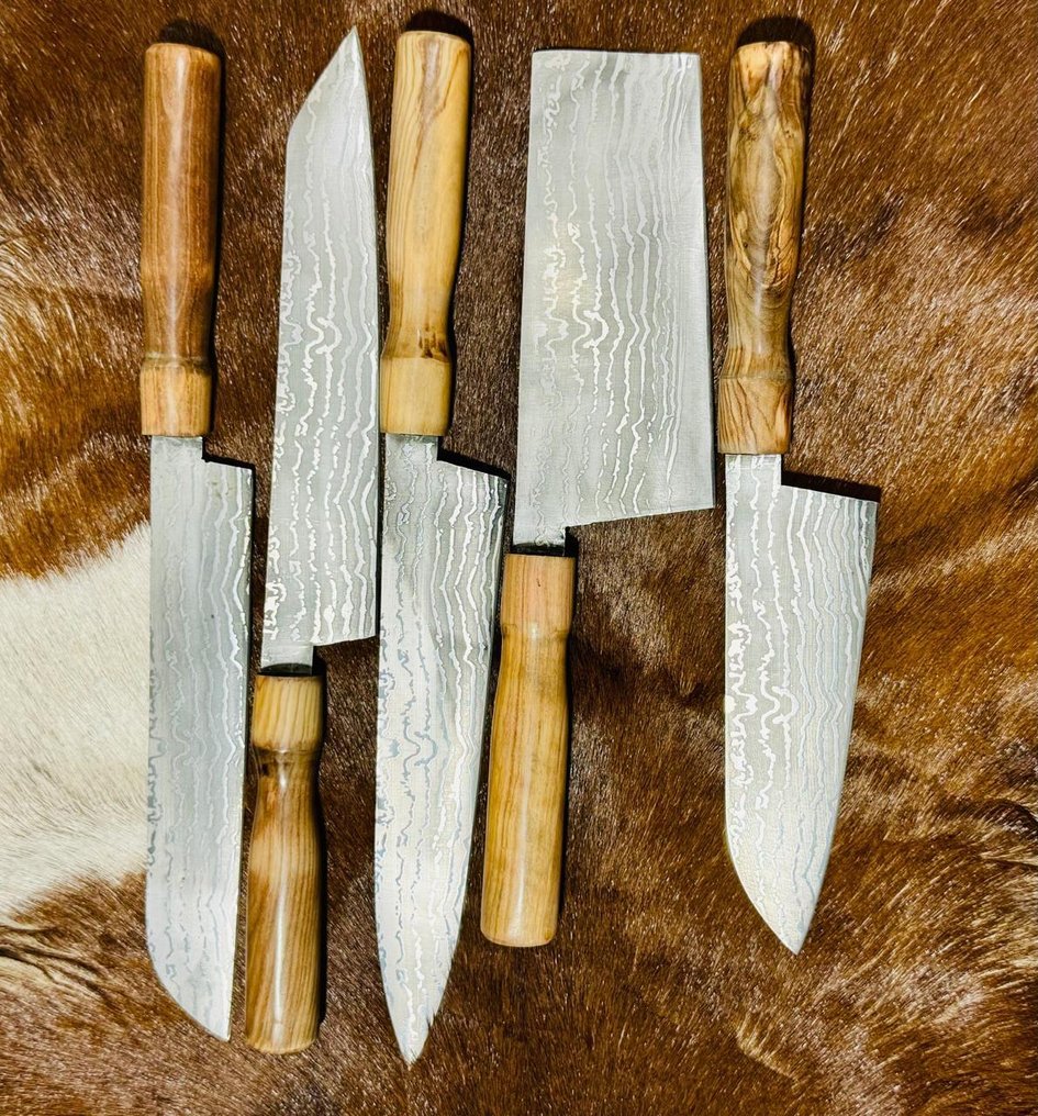 Køkkenkniv - Kitchen knife set -  Køkkenknivsæt (0083) - VG 10 stål og eksotisk træhåndtag - Förenta staterna - Køkkenskarpsæt #2.1