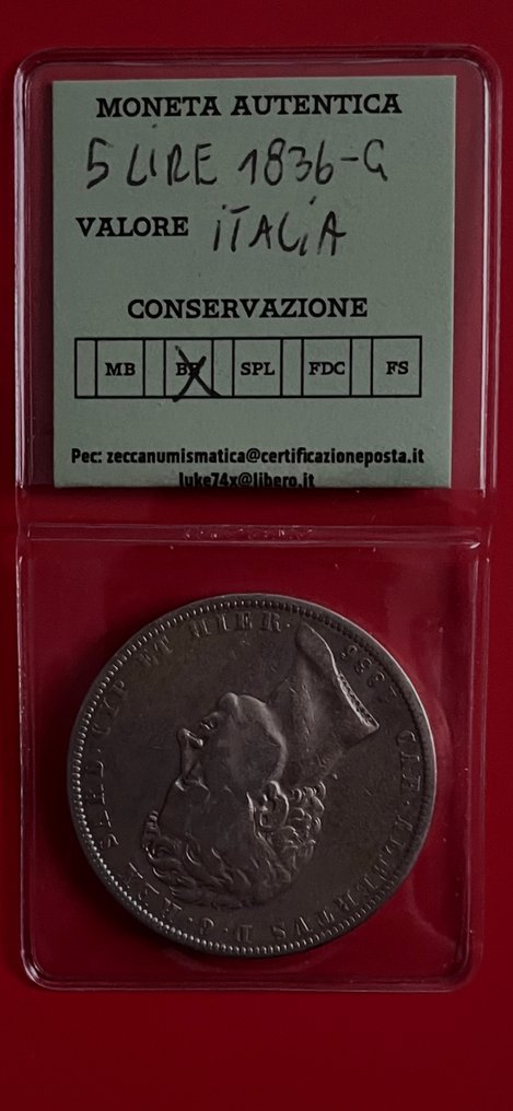 Italien, Savoyen Carlo Alberto. 5 Lire 1836 Genova  (Ohne mindestpreis) #2.1