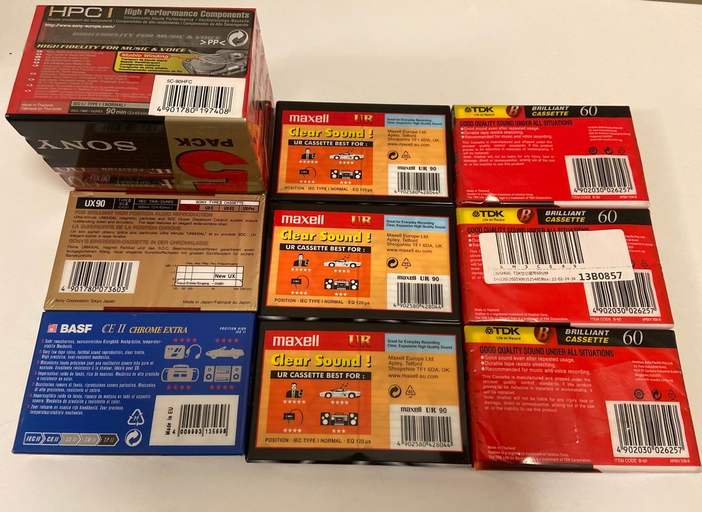 Sony, Maxell, TDK, BASF - 索尼 HF 90 / 索尼 UX 90 / Maxell UR 90 / TDK B 60 / BASF CE II Chrome Extra 60 空白录音带 - 多种型号 #1.0