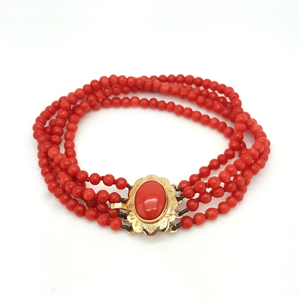 Armband - 14 kt Gelbgold Rotkoralle #1.0