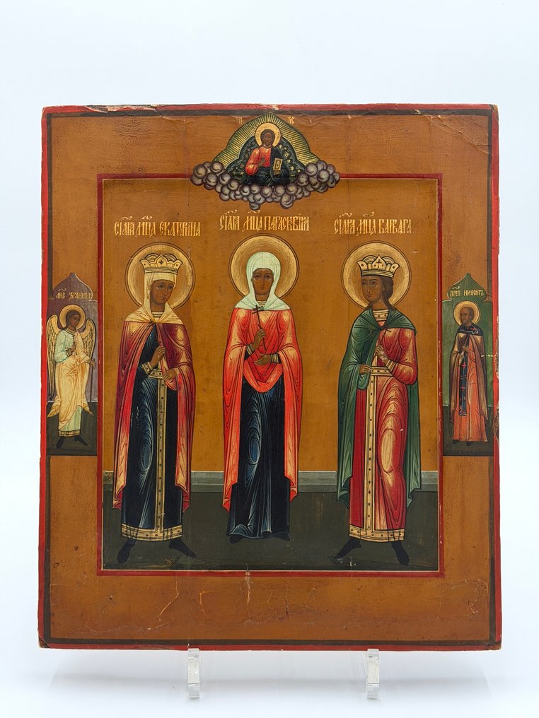 Εικόνα - Χριστός Παντοκράτορας με τις Αγίες Αικατερίνη, Παρασκευή, Βαρβάρα και Αγίους Προστάτες. - Ξύλο - Χωρίς αποζημίωση #1.0