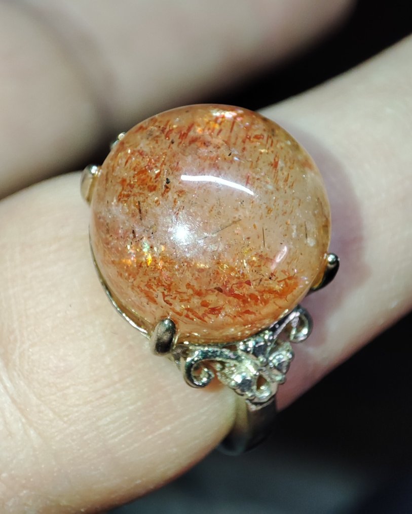 美丽稀有草莓石英水晶925银戒指，包邮 - 戒指 #4.3