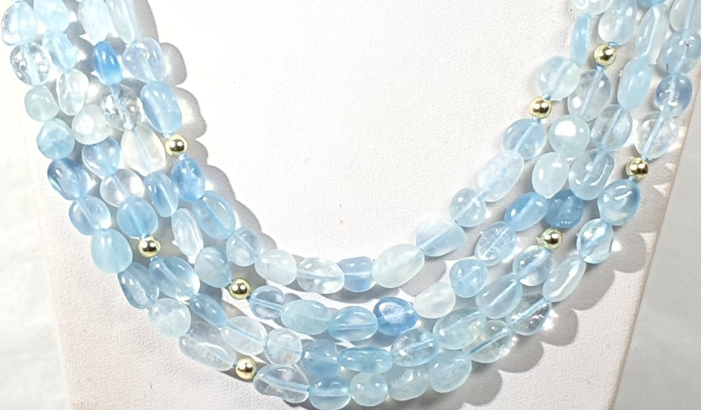 Aguamarina Natural - AAAA++ - MEGET LANG - Proteccion Divina - Sølv 925 lås med guldbelægning - Halskæde #1.0