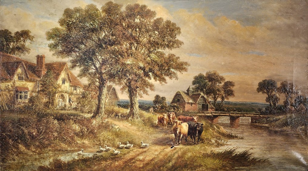 École britannique (XIX) - Paesaggio con animali #1.0