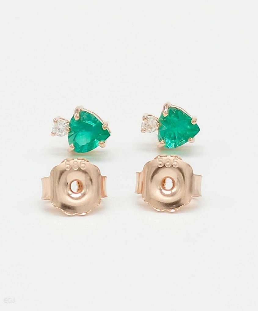 Sans prix de réserve - Boucles d'oreilles - 14 carats Or rose Émeraude - Diamant #1.0