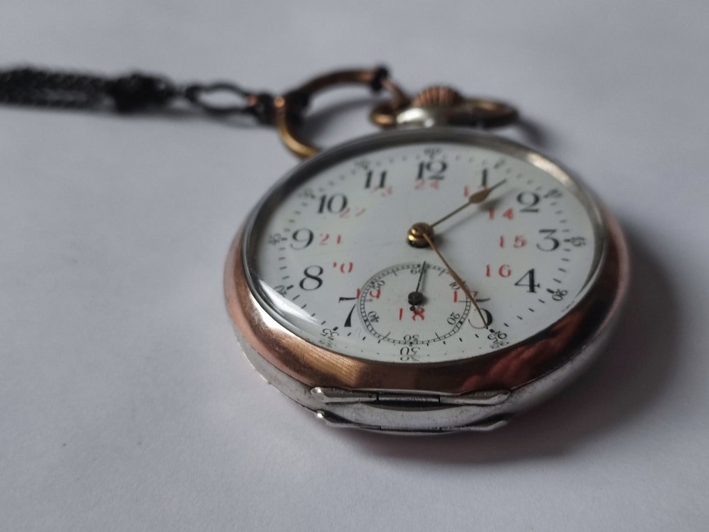 Antyczny zegarek kieszonkowy – styl kolejowy – pocz. XX w. – srebro - zlocone – bardzo dokładny - pocket watch - No Reserve Price - 1900-1949 #3.2