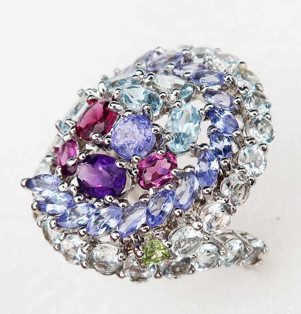 银, 坦桑石与海蓝宝石“珍贵银河”：丰富与和谐 - 925纯银 - 戒指 #2.1