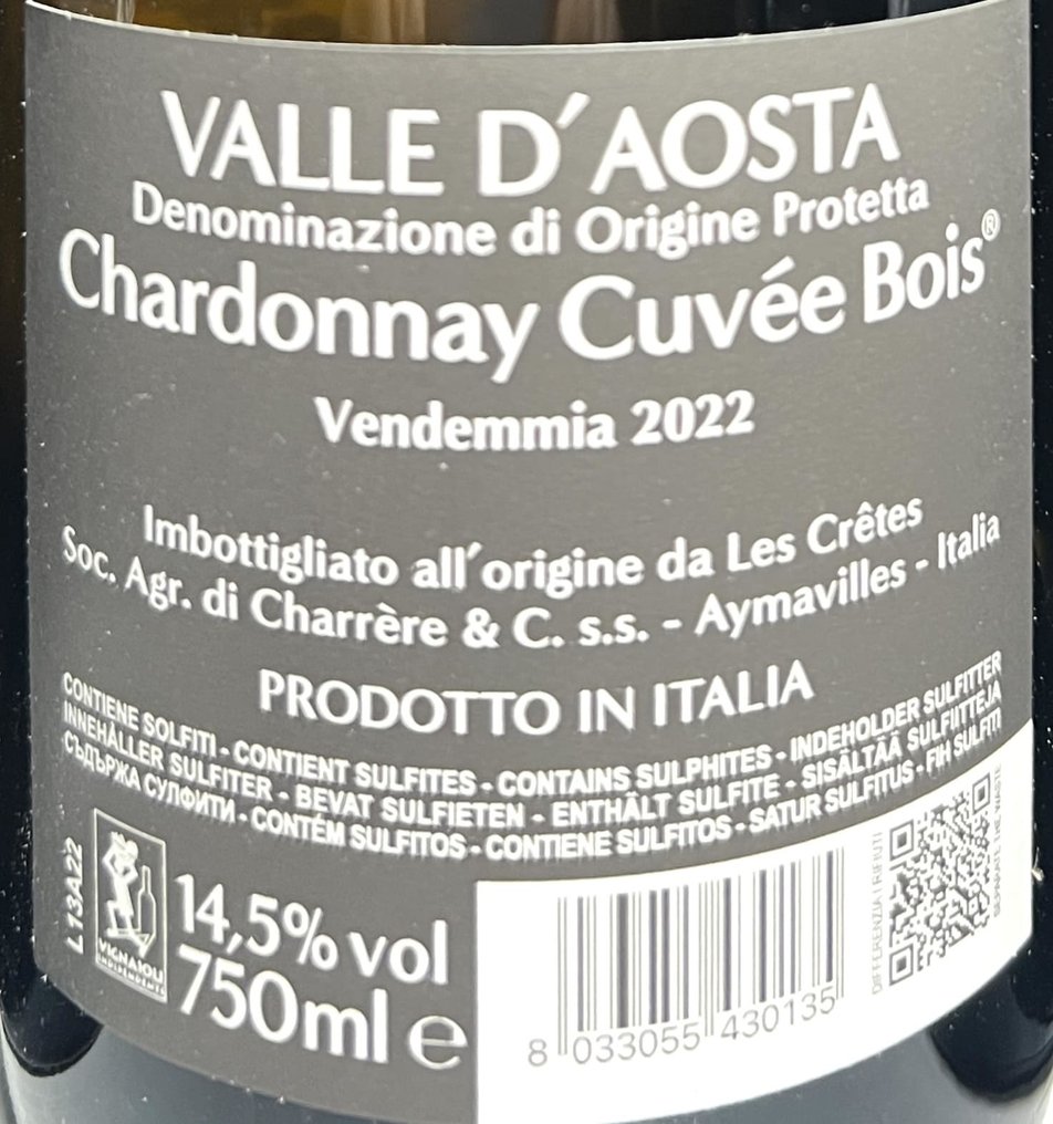 2022 Les Crêtes, Chardonnay Cuvée Bois - Aostan laakso DOC - 3 Pullot (0.7 L) #4.3