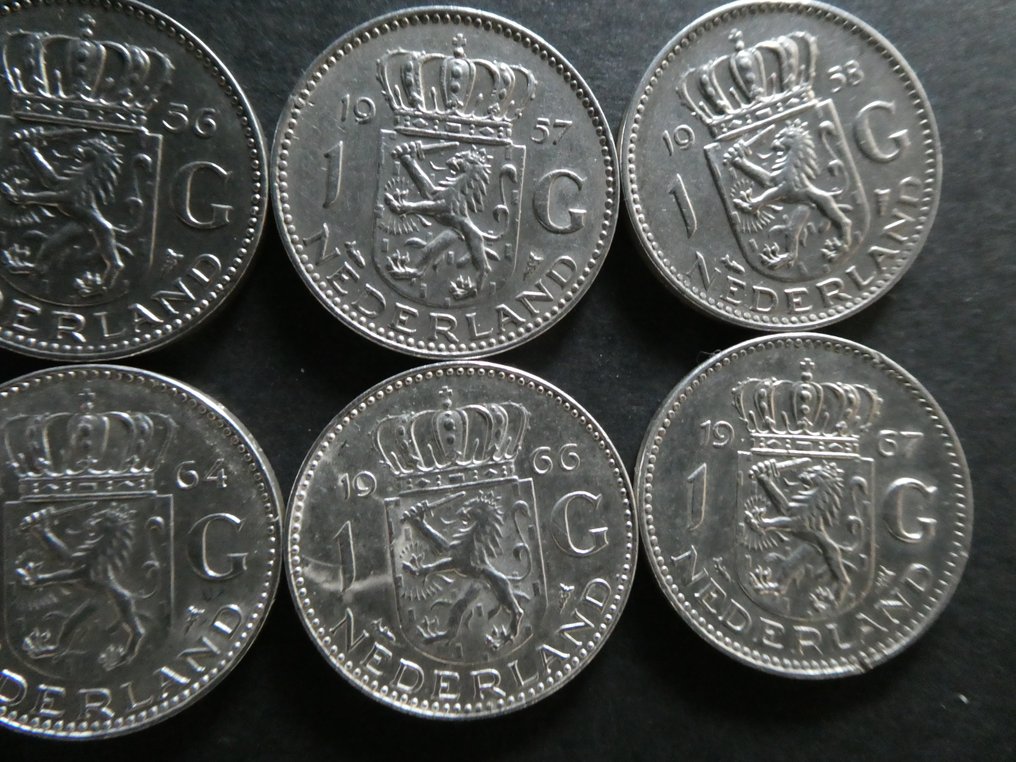 荷兰. 朱莉安娜. 1 Gulden 1954-1967 Complete serie (没有保留价) #3.2