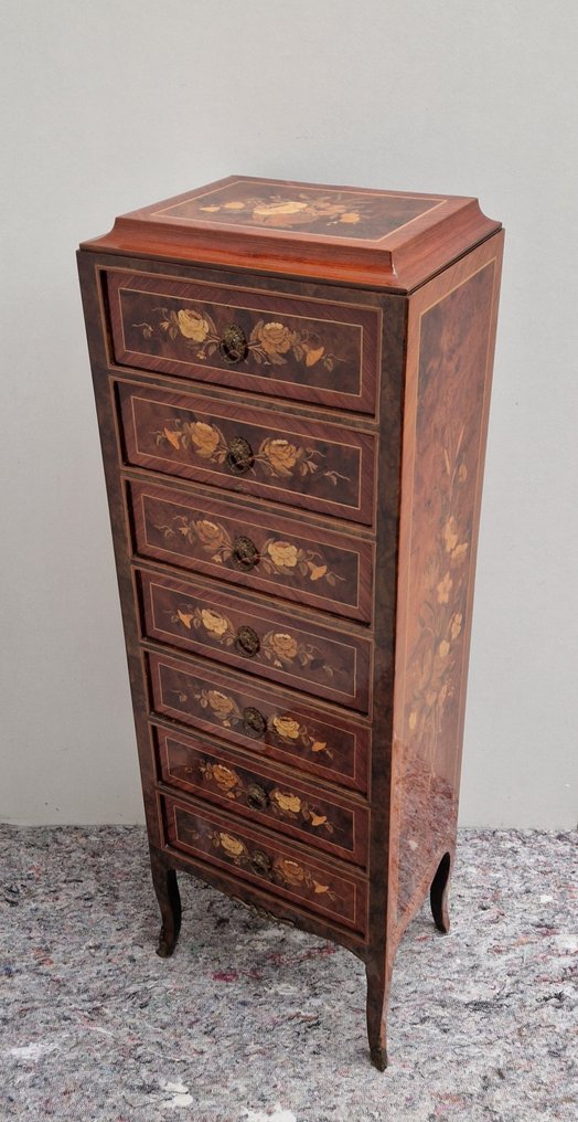 Chiffonnière met kostbare houtsoorten - Napoleon III stijl - Lipasto - Mahonki, Satiinipuu, Pronssi, Messinki, Burrwood, Bois de rose - Marquetry Weekmeubel #2.1