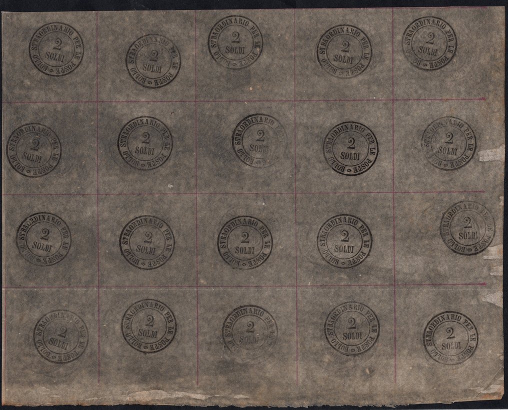 意大利古國－托斯卡尼 1854 - 2秒。为报纸标记，每组20个。 - Sassone 1 #3.2
