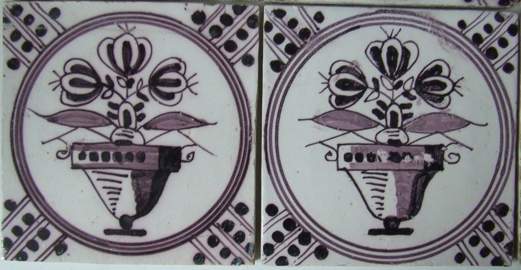  Πλακάκι (6) - 6 γλάστρες σε κύκλο-μangan. - 1850-1900  #3.2