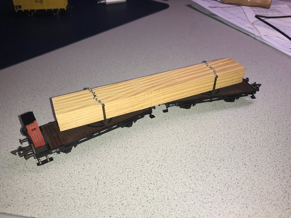 Fleischmann H0轨 - 1493 - 模型火车货运车厢 (1) - 装载木材 - DB #2.1