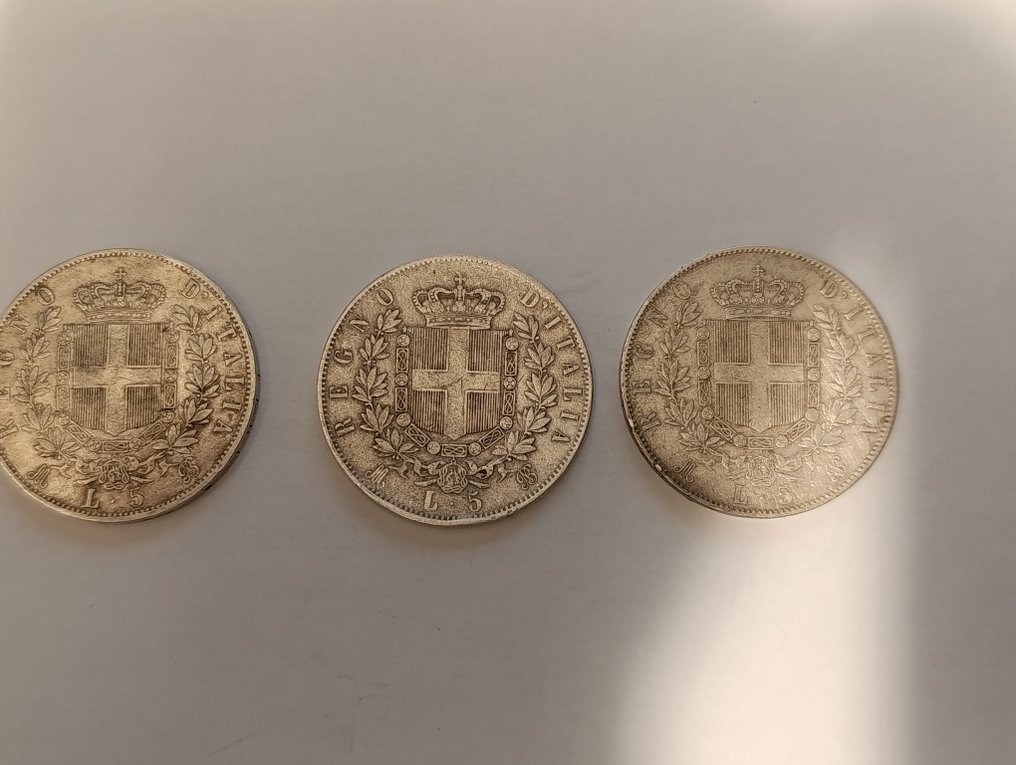 義大利王國 Vittorio Emanuele II. 5 Lire 1869/1871/1874 (3 monnaies) (沒有保留價) #4.3