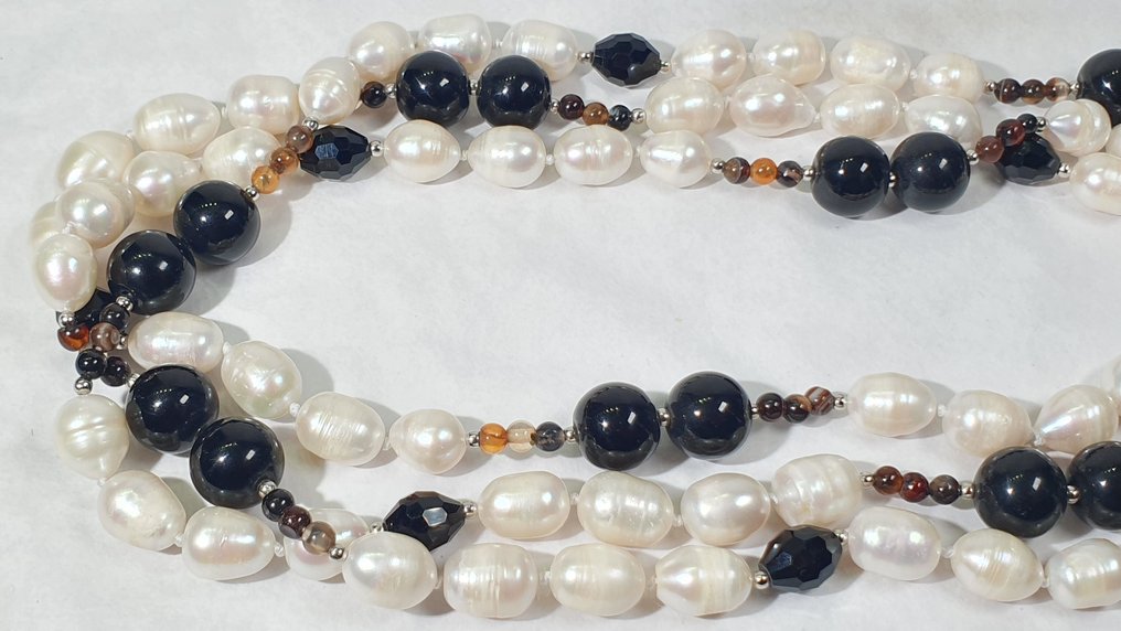 Perles naturelles d'eau douce - Symbole de salut et de foi chrétienne - Agates et Onyx - Collier #3.2